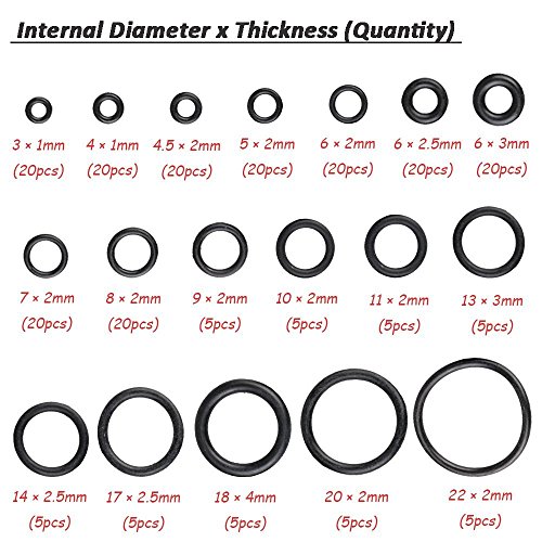 Eyech 18 Sizes Rubber O-Ring Seals Washer Set 225Pcs Sealing Gasket Assortment Kit for Automotive,Electronic,Plumbing,General Repair Replacement(Black)