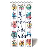 InterestPrint Camper Shower Curtain, You Make Me Happy Camper Motivational Quote with Caravans Retro Style Travel Graphic Bathroom Shower Curtain with Hooks, 36 X 72 Inches