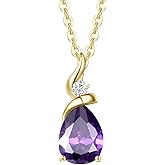FANCIME 14K Solid Yellow Gold Birthstone Pendant Necklace for Women with Diamond Pear Shaped Teardrop Necklace Birthday Gifts for Mom Women Sterling Silver Chain 16" + 2" Extender