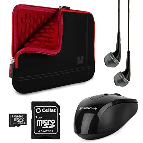 SumacLife Bubble Padded Laptop Sleeve for HP 15.6 inch Laptops with USB Mouse & Headphones & 16GB Memory Card, Fruit Punch Red