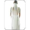 Unsutuo 1 Tier Bride Wedding Veil Ivory Fingertip Bridal Tulle Veil with Comb and Cut Edge (Ivory)