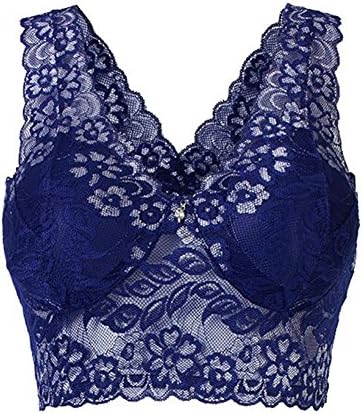 DayUP Sexy Lace Full Coverage Breathable Bras Underwear Seamless Sleeping Vest Bra Blue 85B