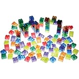 Constructive Playthings Crystal Bricks 136 Pc. Preschool Sized Building Bricks Set for Kids