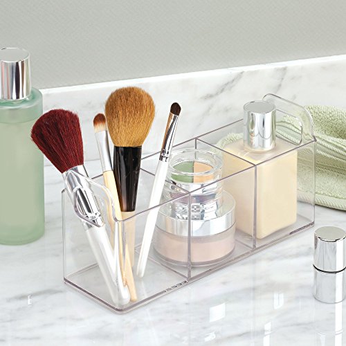 InterDesign Clarity Cosmetic Organizer Tote for Vanity or Medicine Cabinet – Perfect Storage for Makeup or Cosmetics - Medium, Clear
