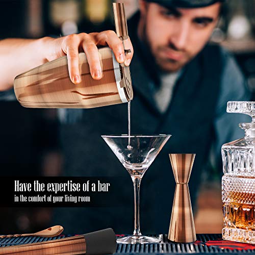 The Complete Bartender Kit | 11 Piece Cocktail Shaker Set with Stand | Great To Make Martini, Margarita, Mojito or Any Other Alcohol or Liquor Drink | Impressive Set For Special Gift! (Antique Copper)