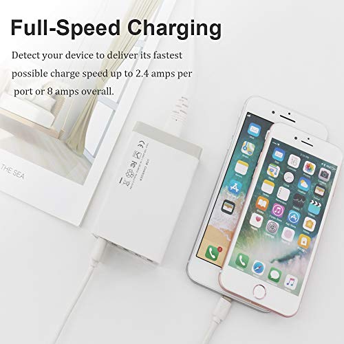 USB Charger 5-Port Desktop USB Charging Station with Multiple Port, 40W 8A Desktop USB Charging Station for Multiple Devices, Black Portable 5 Port USB Wall Charger for Cellphone, Tablet, Android Phon