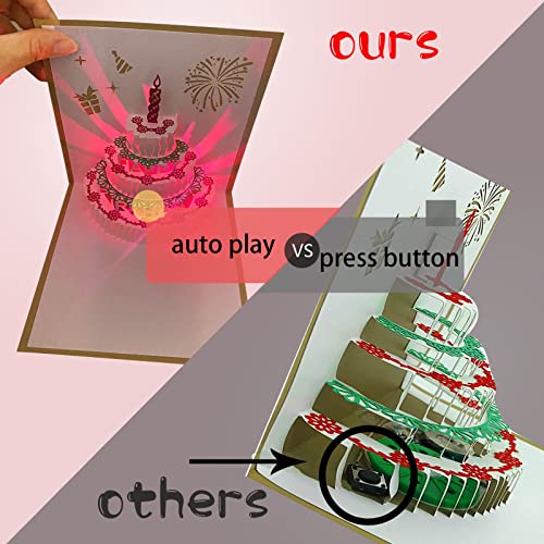 Auto-Play Birthday cards 3D Pop Up Changeable Colors Birthday Cards for Women Men LED Light and Music Funny Birthday card Happy birthday card for Mom Wifi Girls Boys Friends