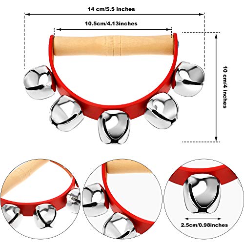 3 Pieces Red Christmas Sleigh Bells Jingle Gold Musical Instrument Wooden Handle Bells for Valentines(5 Bells)