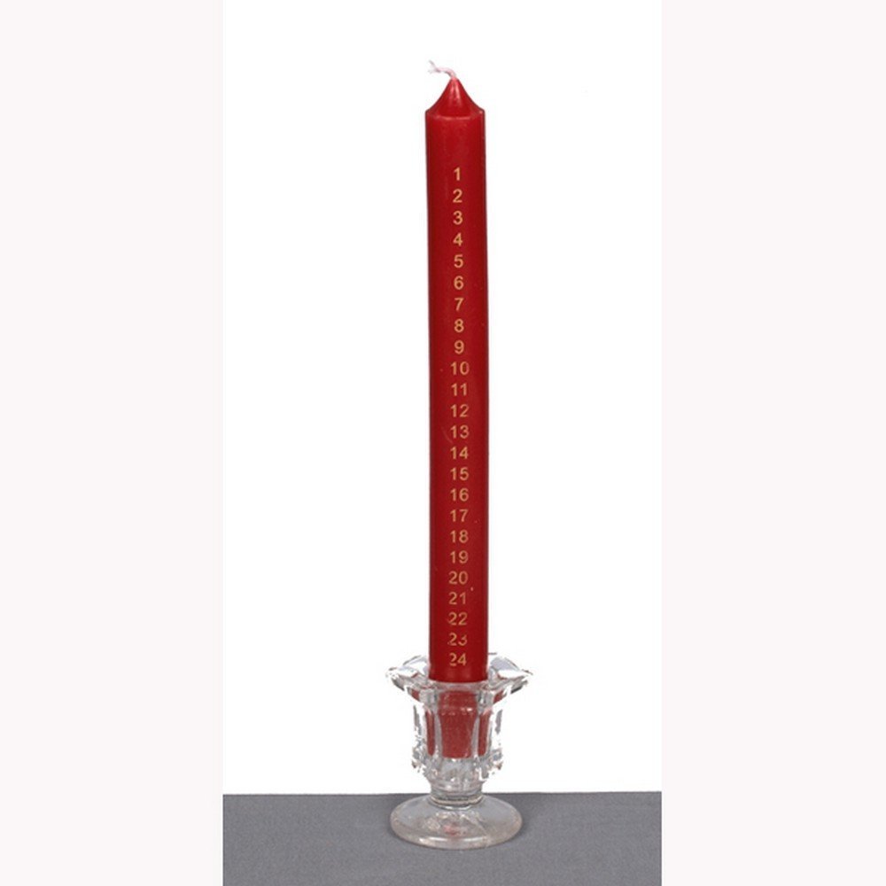 Premier Decorations 25cm RED Christmas Advent Candle in Clear Glass Holder