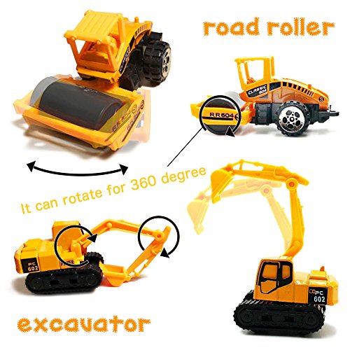 MinYn 5 pcs Die Cast Construction Vehicle Toys Mini Engineering Alloy Model Car Set for Kids Boys - Bulldozers Tractor Forklift Tank Truck Excavator Dumper Road Roller