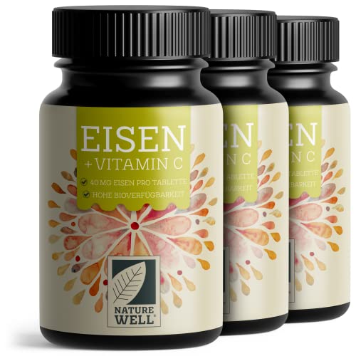 Eisentabletten hochdosiert 540x mit 40 mg Eisen + Vitamin C (40mg) aus Hagebutten - Eisentabletten VEGAN mit bioverfügbarem Eisen, hochdosiert aus Eisenbisglyci