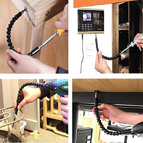 2 Pcs 11.5 Inch Flexible Drill Bit Extension Shaft with 12 Pcs Drill Bit Sets,1/4" Hex Head Magnetic Flexible Screwdriver Extension Shaft for Multi-angle Work