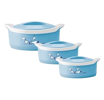 Milton Casserole Marvel Senior Insulated Casseroles, 1000/1500/2500ml(Blue) - Set Of 3