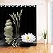 LB Asian Zen Stone Shower Curtain, Japanese Water Lily Spa Shower Curtain for Bathroom,Fabric Black Bathroom Curtains 72x72 Inch with Hooks