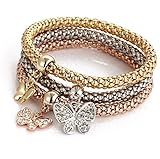 Tri-Color Stretch Corn Chain Diamond-Studded Butterfly Pendant Bracelet Female Jewelry,Butterfly