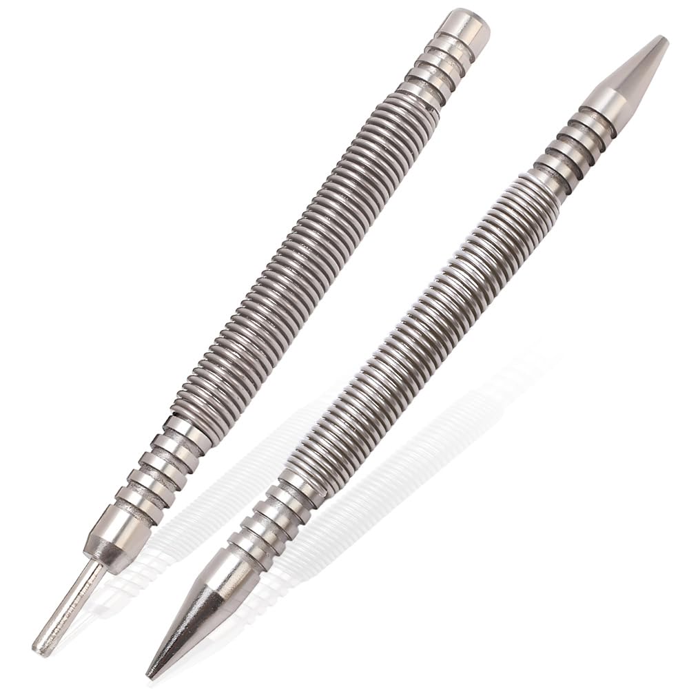 Saipor 2pcs Dual Head Nail Setter and Hinge Pin Remover Punch Set, 3/32″& 1/16″Heads Hammerless Spring Nail Set, 3500 PSI Striking Force Spring Loaded Nail Punch