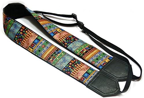 Ethnic camera strap. Golden Aztec camera strap. Colorful DSLR / SLR Camera Strap. Durable, light weight and well padded camera strap. code 00186