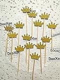 DOOXOO Gold Glitter Crown Cupcake Toppers Set 36 Princess Birthday, First Birthday, Baby Shower, Party Decor, Gold Glitter Crowns, Dessert Table
