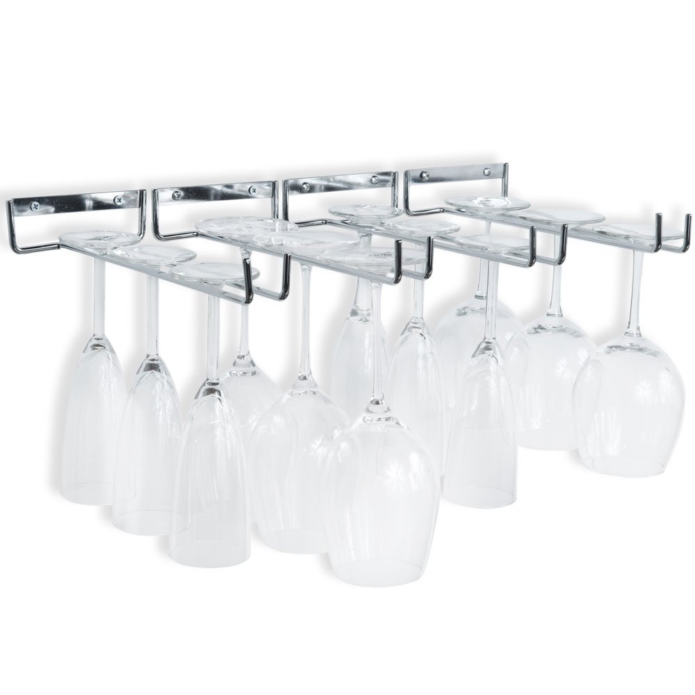 Wallniture Wall Mounted Stemware Wine Glass Rack Hanger Storage Chrome
