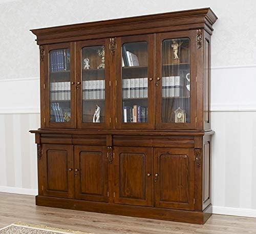 Bookcase Annette English Style Executive Vitrine Walnut Eight Doors Four Drawers