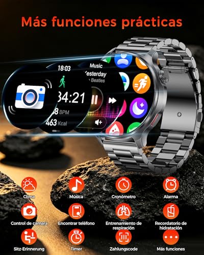Men's Military Smart Watch - 1000mAh Battery, 1.52'' HD Screen, Smartwatch with 120+ Sports Modes, IP68 Waterproof, Heart Rate, Sleep Monitoring, Android iOS, Black