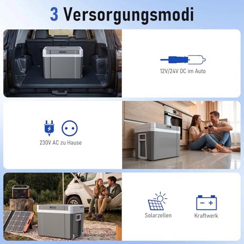45L Elektrische Kühlbox, Thermoelektrische Auto Kühlbox mit Rollen 12V/230V Kühl & Warm Funktion mit Energiespar-/MAX/ECO-Modus, für Camping, Picknick, Leise