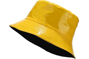 yolrdiw Unisex Fashion PU Leather Bucket Hat Glossy Reversible Rain Waterproof Fishmen Cap