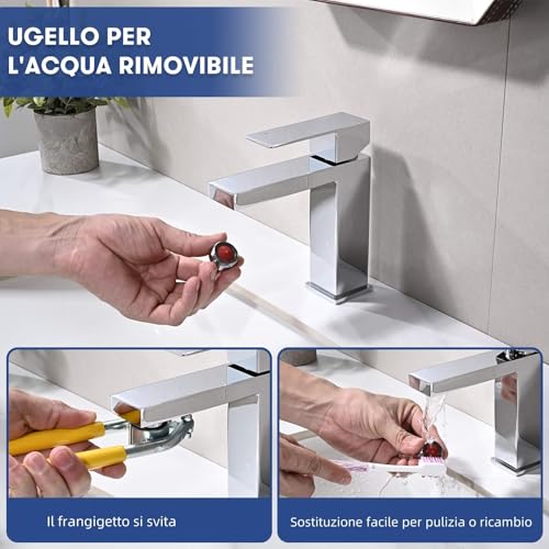 Single Lever Chrome Basin Tap Mixer Tap for Bathroom with Spout Height of 110 mm with Anti-Limescale Aerator and Ceramic Cartridge, Modern Design, Lead-Free