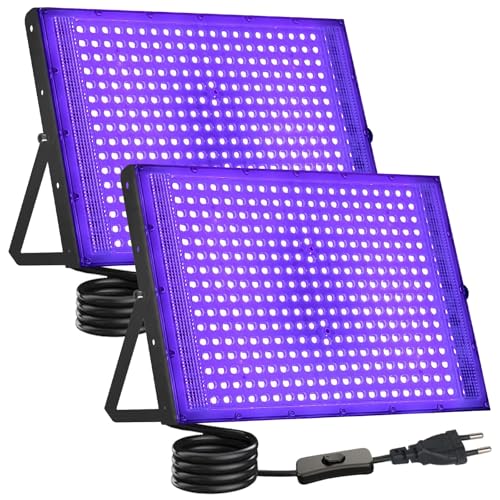 CREATESTAR LED Black Light 300 W 2 Pieces, IP66 Waterproof Spotlight with 1.5 m Plug, Lamp for Party Glow Aquarium Bar Fluorescent Poster Halloween Disco