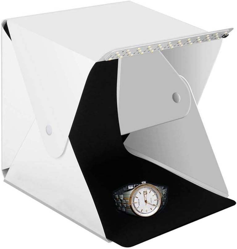 Light Box Photography, Portable Mini Photo Studio for Small Items (9.5x9.5x8.7) with Two Backdrops