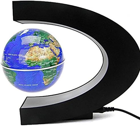 TYoung Magnetic Levitation Floating Globe 3", C Shape Frame with LED Lights - Blue