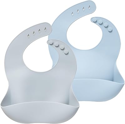 Moonkie Baby Bibs 5Pcs Silicone Feeding Bibs Waterproof BPA Free Light Grey