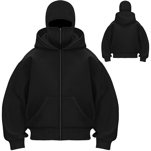 Balaclava Hoodie with Built In Balaclava, Double Hooded Zip Jacket