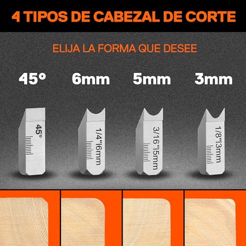 JORGENSEN Chamfer Plane for Woodworking, Edge Corner Flattening Tool for Wood, 45° Manual Manual Planer with 4 Cutting Heads for Fast Wood Trimming