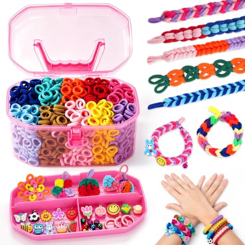 FunzBo 1000pcs Rubber Bracelet Making Kit for Girls, Colorful Elastic Bands for Creating Jewelry and Bracelets, Creative DIY Set, Original Birthday Gift for Children +6 Years