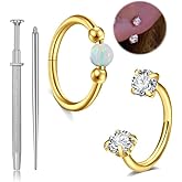MODRSA Gold Cartilage Earrings for Women Gold Helix Piercing Jewelry Small Opal Tragus Hoop Earring Cartilage Hoop Second Hole Earrings for Women 18g Septum Ring 18g Horseshoe Nose Ring Hoops 8mm