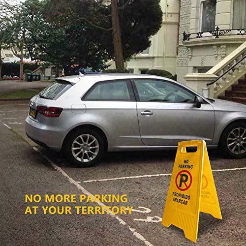 MYSBIKER No Parking Sign, 3 Pack Yellow Sign Stand-Up Floor Signs Readable on Both Sides,with Both English and Spanish