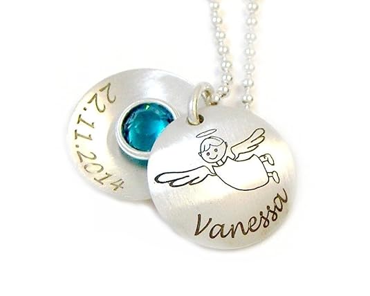 Taufkette mit Wunschgravur Schutzengel Medaillon Echt Silber Namenskette Gravur