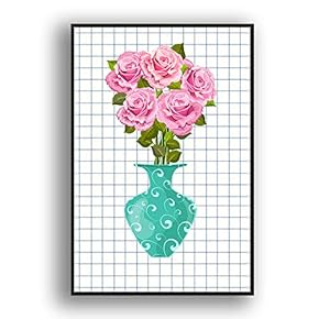 Framed Canvas Wall Art Beautiful Flowers in Grid Giclee Print Gallery Wrap Modern Home Prints Ready to Hang - 16x24 inches