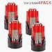 4Pack 12V 2500mAh Lithium-ion Replacement Battery for Milwaukee M12 Milwaukee 48-11-2411 12-Volt Cordless Milwaukee Tools Milwaukee 12V Battery Lithium-ion primary