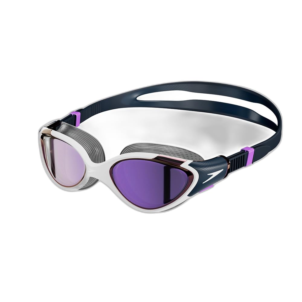Speedo Women's Biofuse 2.0 Swimming Goggles | Female Design | Patented Adjust Mechanism | Anti-fog | Anti-leak | Comfort Fit Goggles, White/True Navy/Sweet Purple, One Size