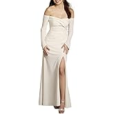 David's Bridal Crepe Twist Bodice Long Sleeve Wedding Dress