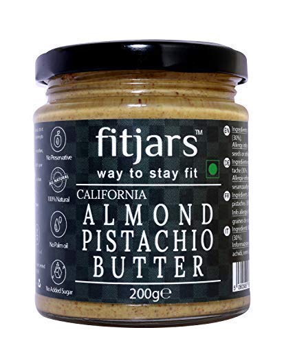 FITJARS California Badam Almond Butter with Pistachio Butter, All Natural Stone Ground Keto Diet Vegan Butters-200GE