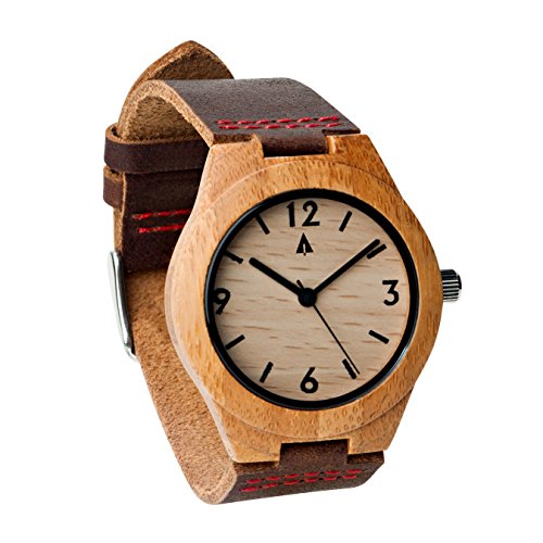 Treehut HUT005 Analog Quartz Wooden Bamboo Leather Strap Watch