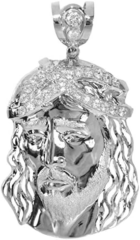IcedJewels 4.00 cttw Round CZ 10K White Gold Jesus Piece Religious Christianity Crown of Thorns Unisex Necklace Choker Pendant