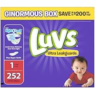 Luvs Ultra Leakguards Disposable Baby Diapers Newborn Size 1, 252 Count