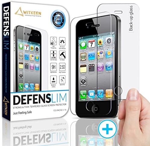 WITKEEN iPhone 4 &amp; 4S Tempered Glass Screen Protector - Premium Shatter Resistant Invisible Shield for iPhone 4 / 4s - Ballistic HD Ultra-Clear Cover - High Definition Glass - Case Compatible - 2-Pack