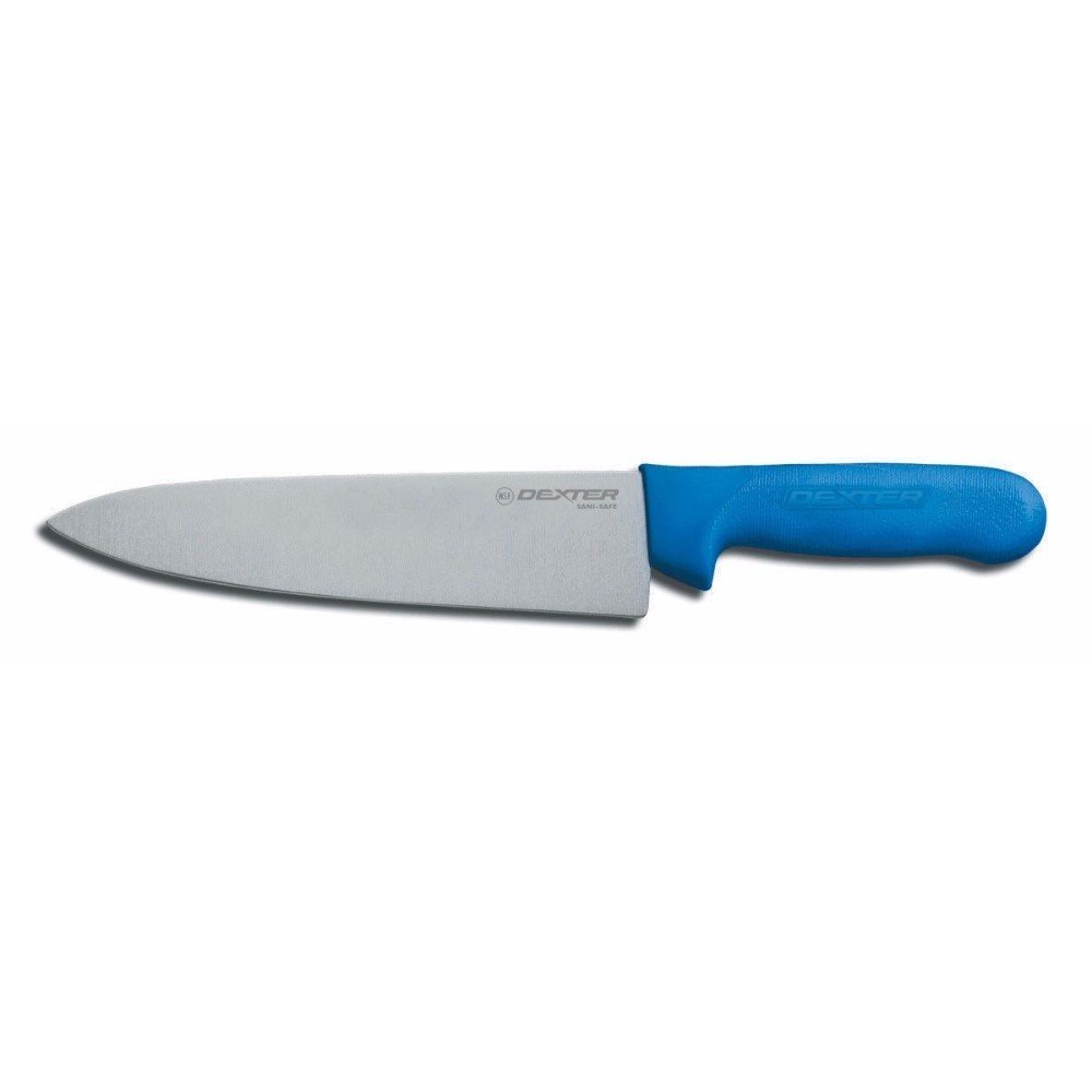 S145-8C-PCP Chef’s Knife, 8" DEXSTEEL High Carbon Stain-Free Steel Blade, Curved Edge Design, Blue Textured Polypropylene Handle, NSF Certified, Culinary Kitchen Cook Knife