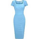 MUXXN Women's Retro 1950s Square Neck Ruched Bodycon Formal Cocktail Pencil Dress