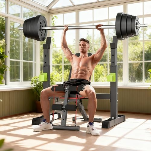 Adjustable Power Squat Rack, Bench Press Rack, Barbell Rack Stand for Home Gym Strength Training Fitness Workout, 230kg Max Load